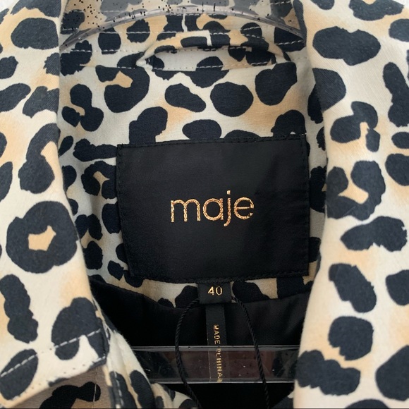 Maje Guillaume Leopard-print Stretch cotton Trench Coat Size 40 - Picture 13 of 14